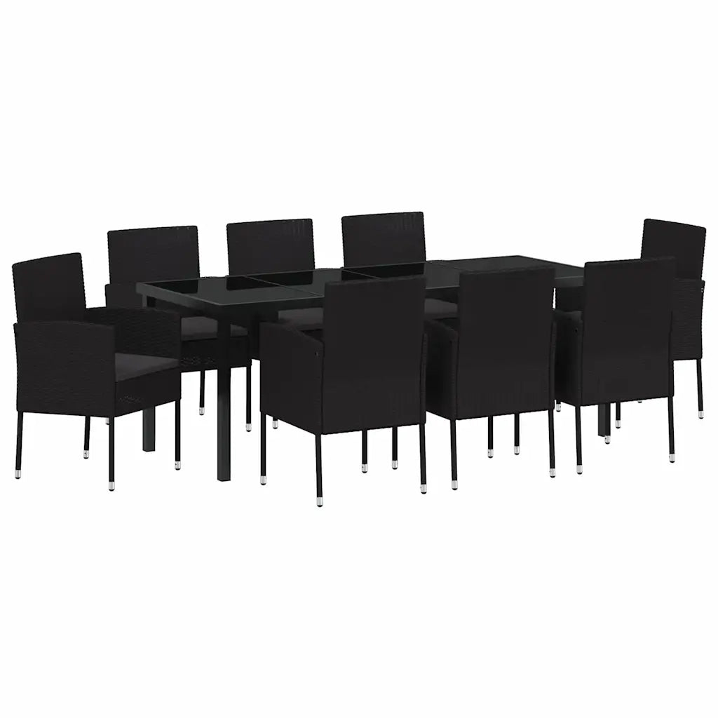 Set da Pranzo per Giardino con cuscino 9 pcs Nero polyrattan