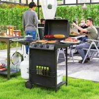Barbecue a Gas con 4 Bruciatori Indipendenti e Coperchio con Termometro, 108x54x97 cm, Nero