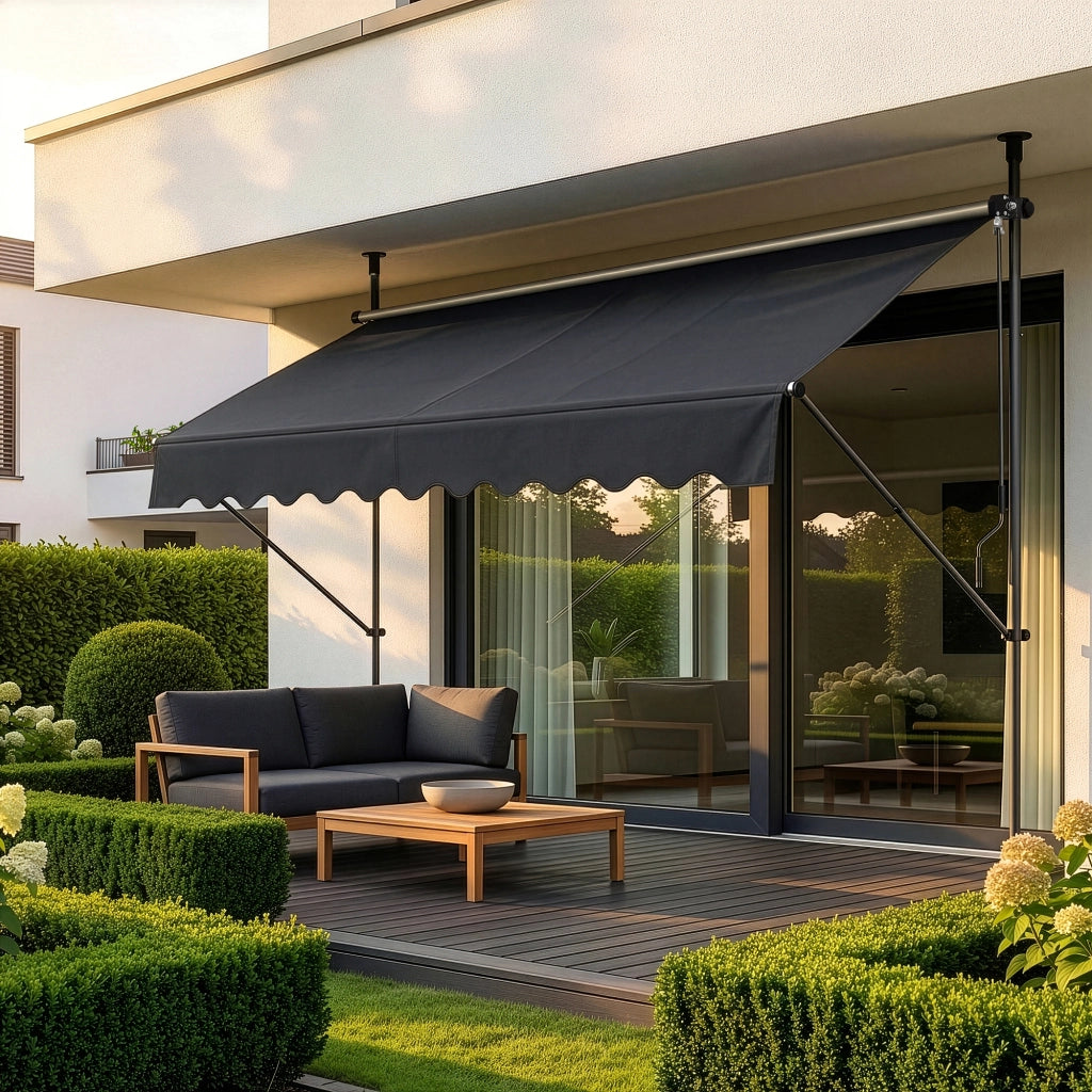 Tenda da Sole a Muro con Pali di Supporto Telescopici Parasole 200 x 120 cm (LxP) Grigio pro.tec