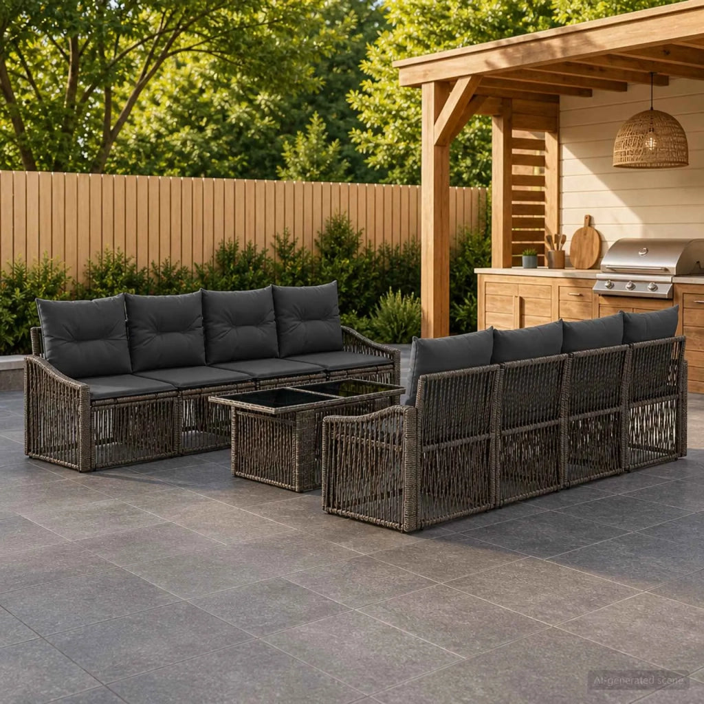 Set Divano da Giardino 9 pz Grigio e Grigio Scuro polyrattan 3437219