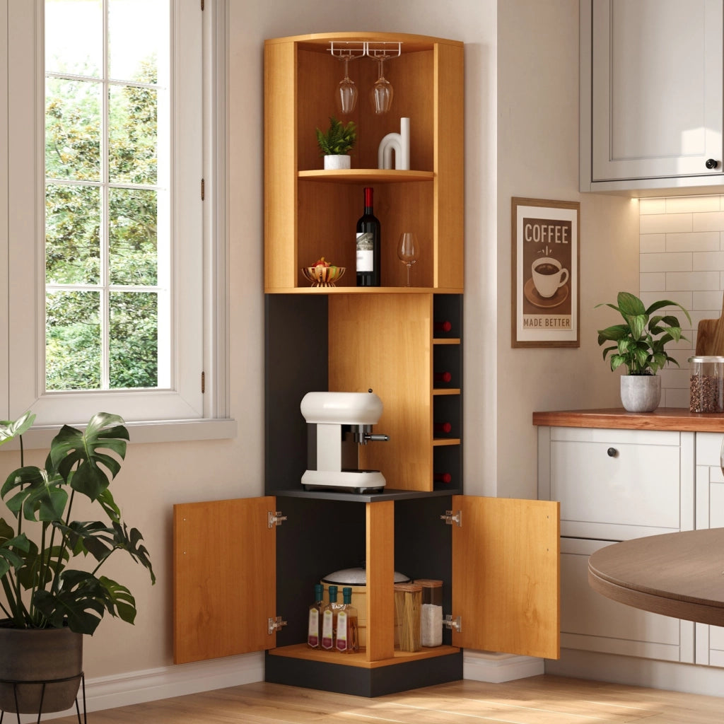 Mobile angolare bar con portabicchieri e vano chiuso per cucina - 40x40x182 cm