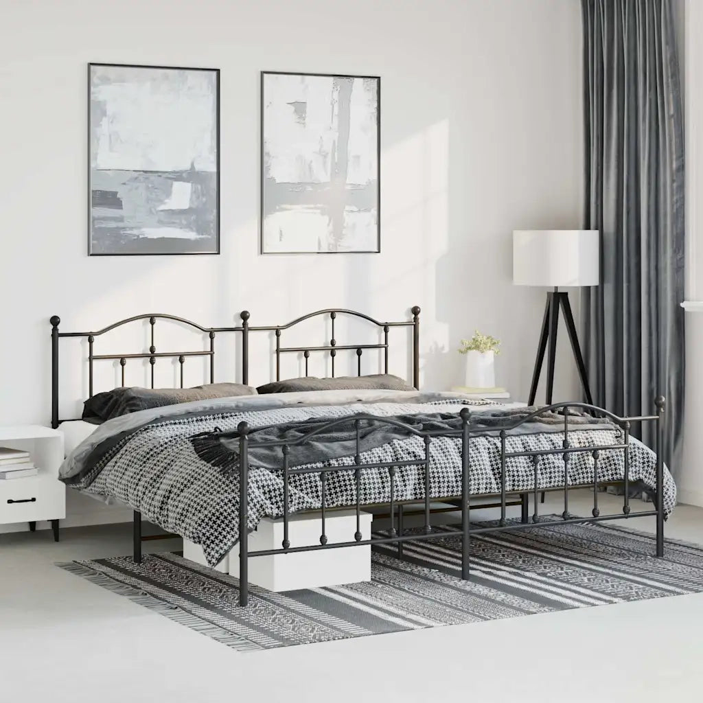 Giroletto con Testiera e Pediera Metallo Nero 183x213 cm 353462