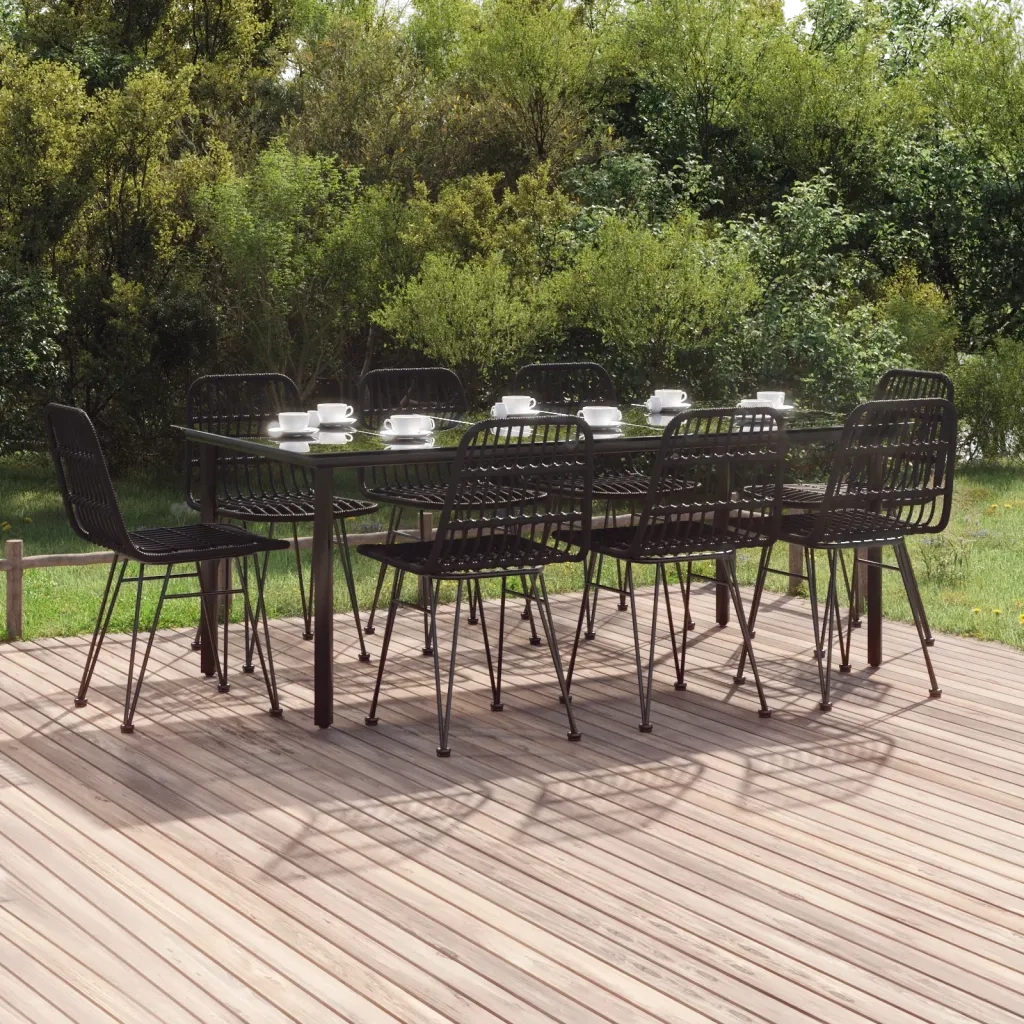 Set da Pranzo da Giardino 9 pz Nero in Polyrattan 3157900