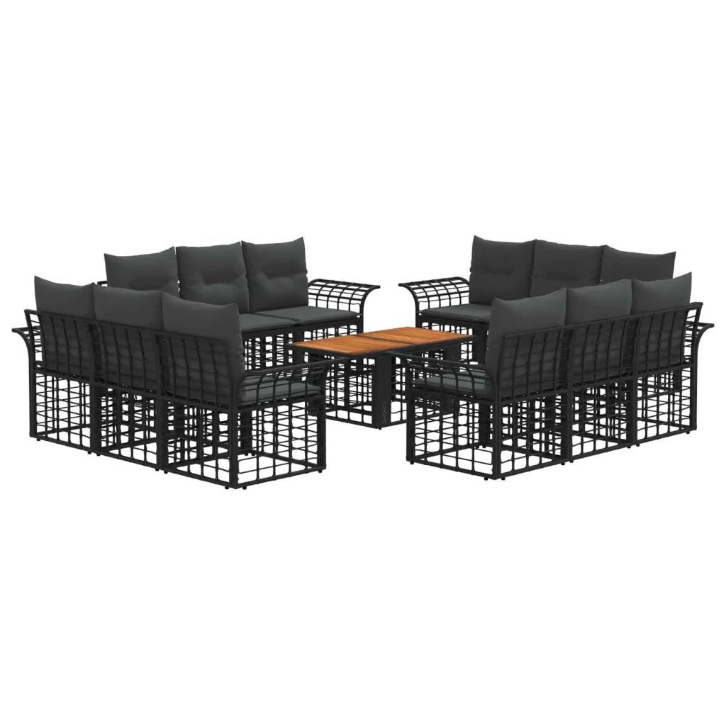 Set Divano da Giardino 13 pz Nero e Grigio scuro polyrattan 3437961