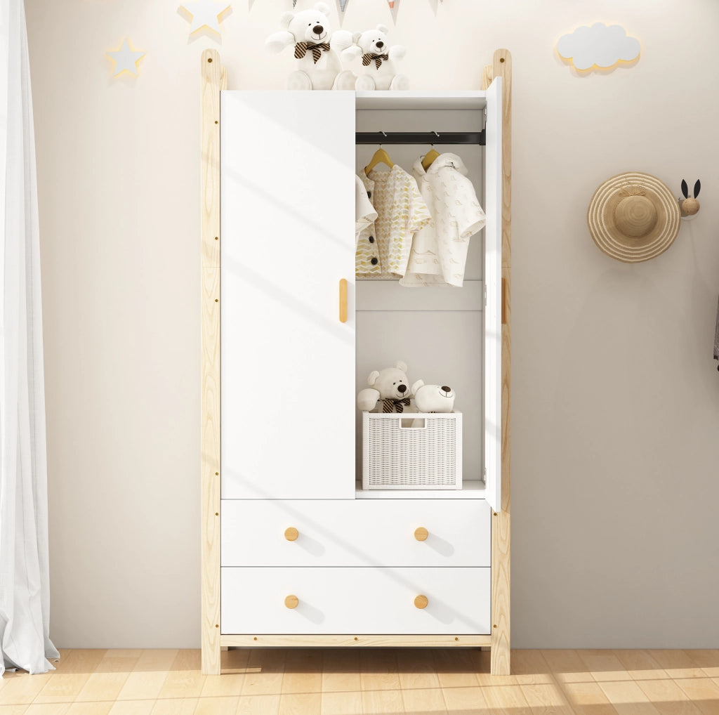 Armadio 2 ante 89,6 x 44 x 180,5 cm bianco con 2 cassetti e appendiabiti