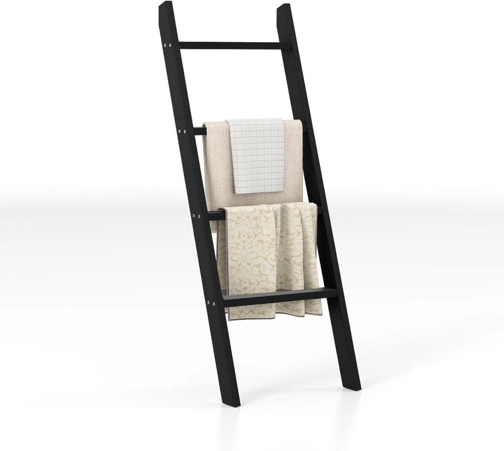 Portasciugamani a Scala da Bagno con 4 Barre per Appendere Asciugamani e Vestiti, Scaffale a Parete, 50 x 50,5 x 128,5 cm, Portasciugamani in Legno a 4 Livelli per Bagno, Soggiorno, Camera da