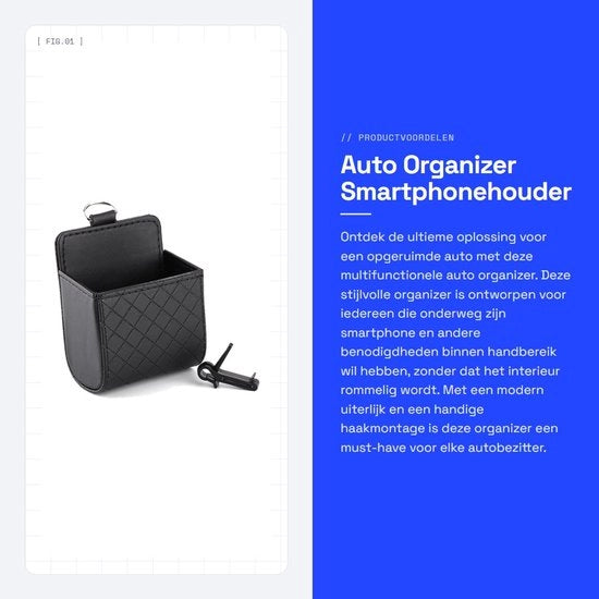 Organizzatore per Auto con Ventilatore - Materiale PU di Alta Qualità - Scatola di Ricarica con Gancio - Capacità di Stoccaggio Elevata - Progettazione Stilizzata con Tessuto a Punti - Spazio di Archiviazione Ridotto