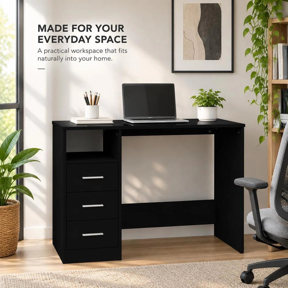 Desk With Drawers Black 102x50x76 Cm Wood Material