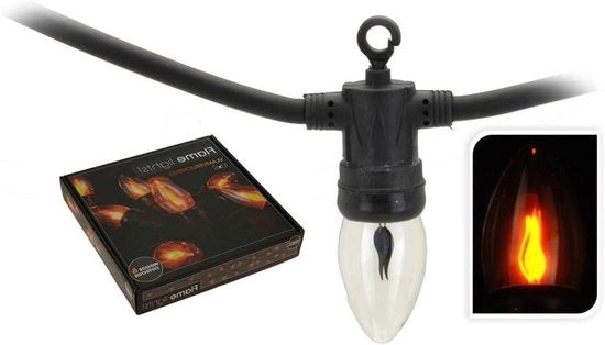 Fili di illuminazione da 10 pezzi effetto fiamma per camino aperto interno ed esterno cavo nero 360 cm + 150 cm cavo alimentazione - E14