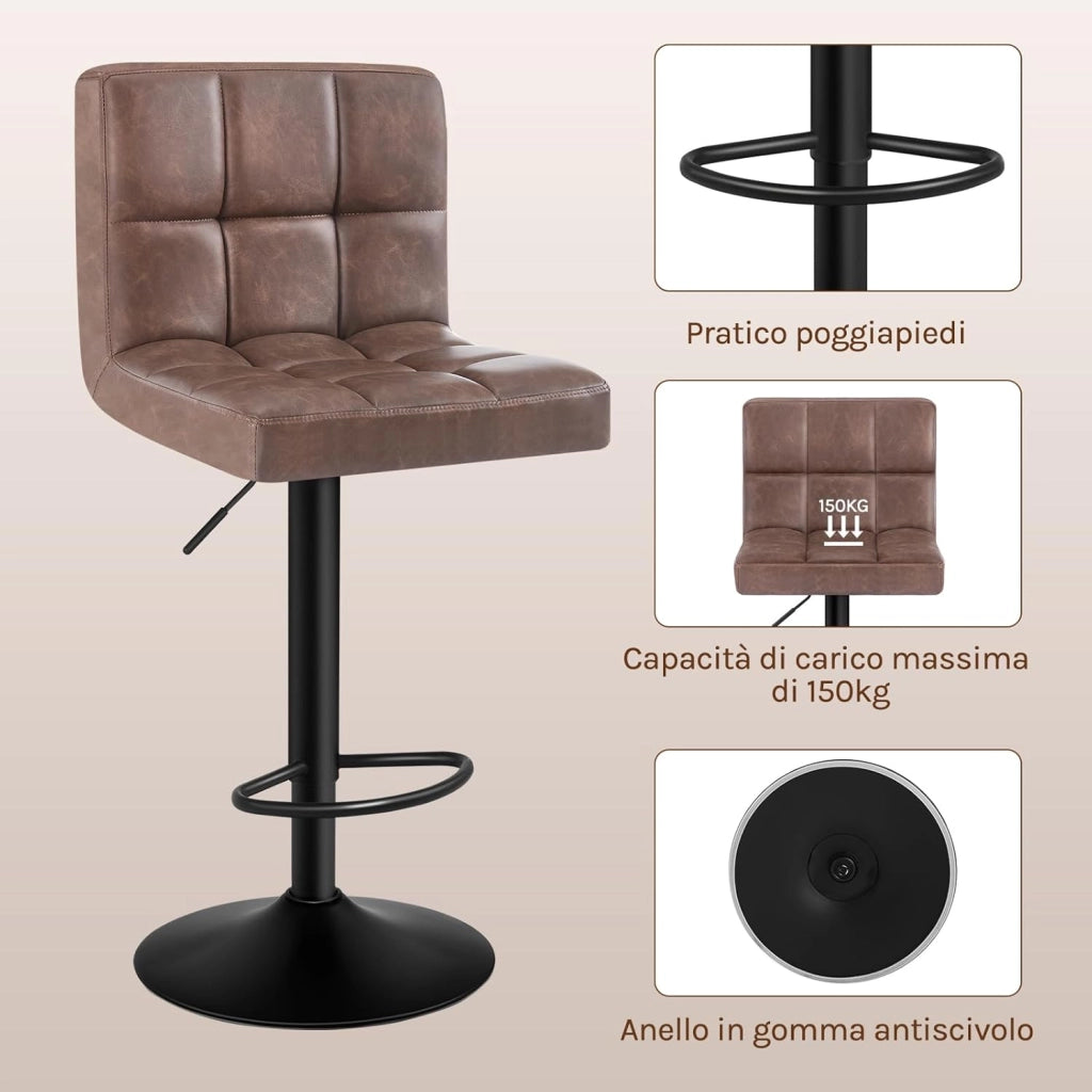 Pezzo Sgabello da Bar PU Vintage Sedia per Cucina Girevole Marrone
