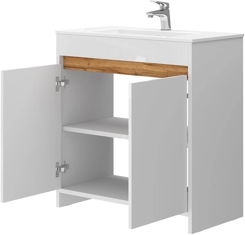 Set di mobili da bagno Lemgo, Bianco lucido, 79.8 cm, composto da mobile sottolavabo e lavabo