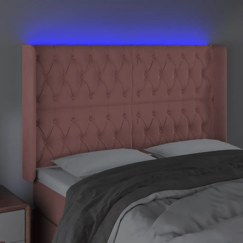Testiera a LED rosa 147x16x118/128 cm in Velluto 3124437