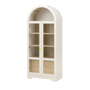 Credenza alta con 2 ante in vetro; 2 cassetti e ripiani regolabili per cucina; in MDF e vetro; 76.2×40.1×180 cm; bianco
