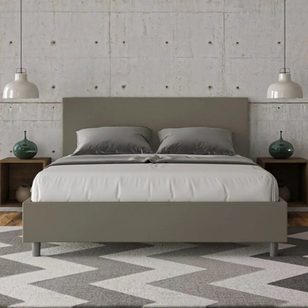 Letto matrimoniale con rete imbottito 160x190 similpelle cappuccino Adele