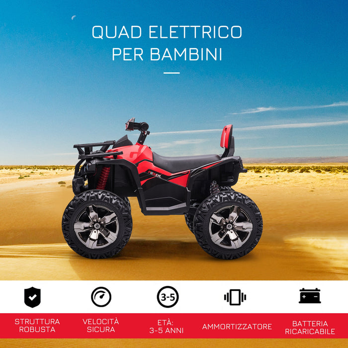 Quad per Bambini Elettrico 12V con Fari e Batteria Ricaricabile, Età 3-5 Anni, 100x65x73cm, Rosso