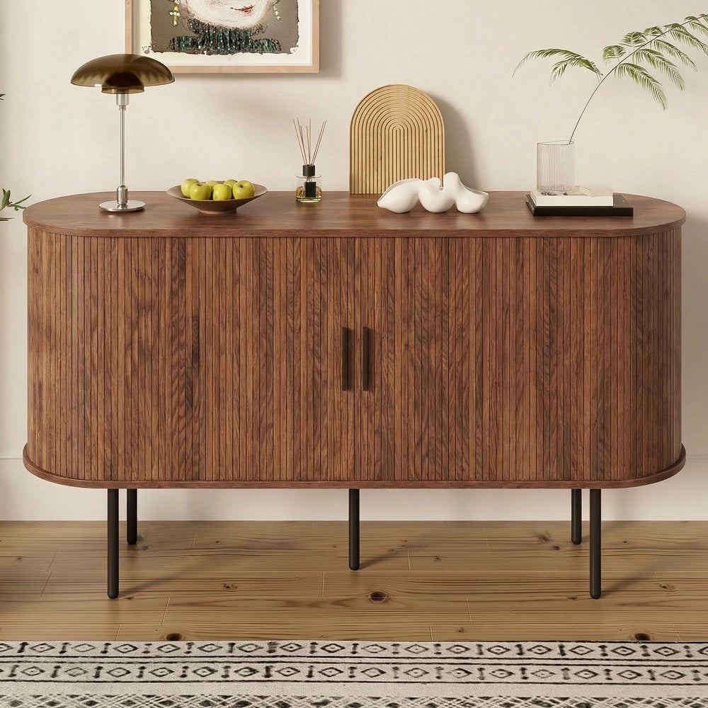Credenza con Ante a Tapparella ¨C MINIMAL ¨C Legno MDF, Gambe in Metallo, Grigio