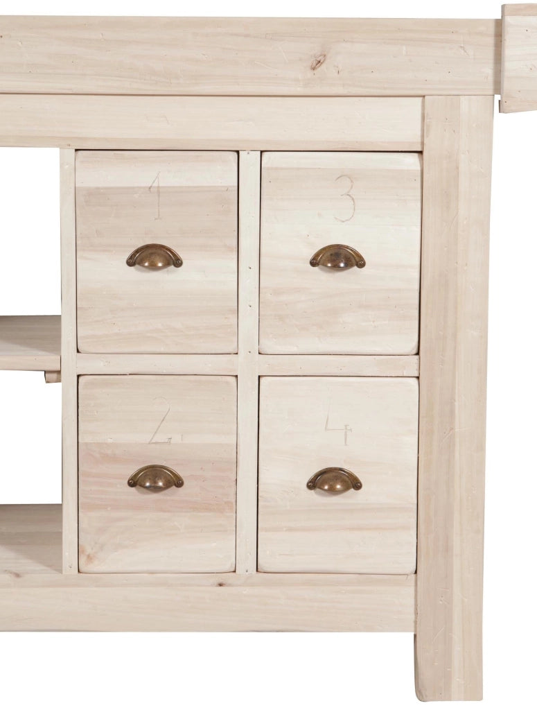 Biscottini Banco da lavoro Country in legno massello di tiglio grezzo L184xPR74xH92. Made in Italy