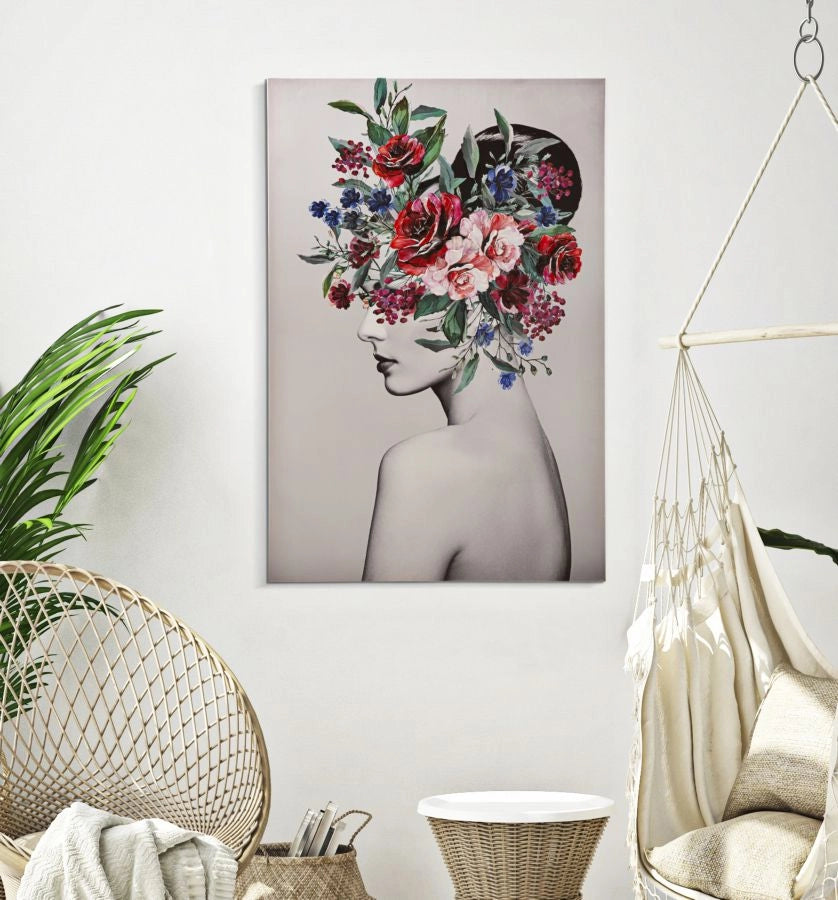 Eleganza Floreale: Stampa Artistica Donna - 80x2,8x120 cm