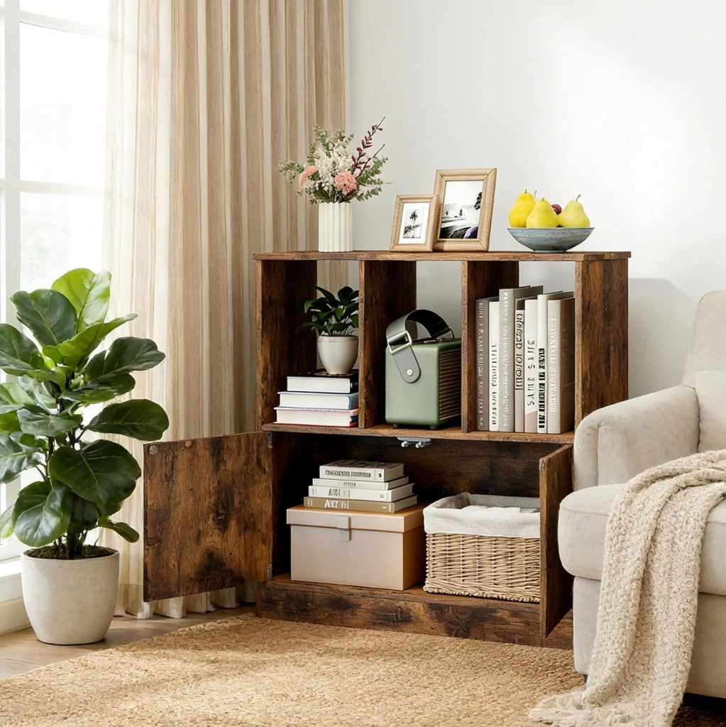 Libreria Scaffale con Ante con Chiusura Magnetica a Pressione, Libreria da Terra con Dispositivo Antiribaltamento, Mobile Portaoggetti per Soggiorno, Ufficio, Studio, 70x30x70cm (Marrone)