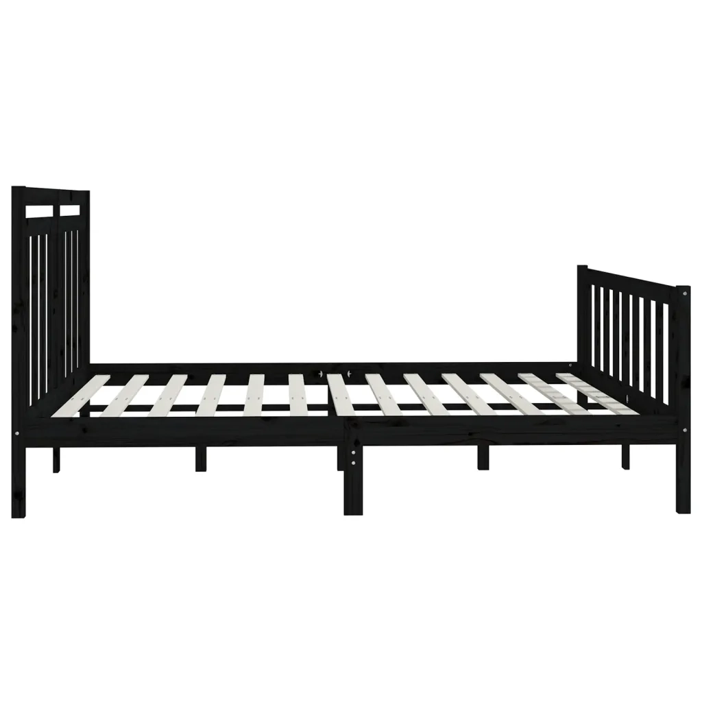 Letto matrimoniale | Letto per adulti | Giroletto Nero in Legno Massello di Pino 200x200 cm