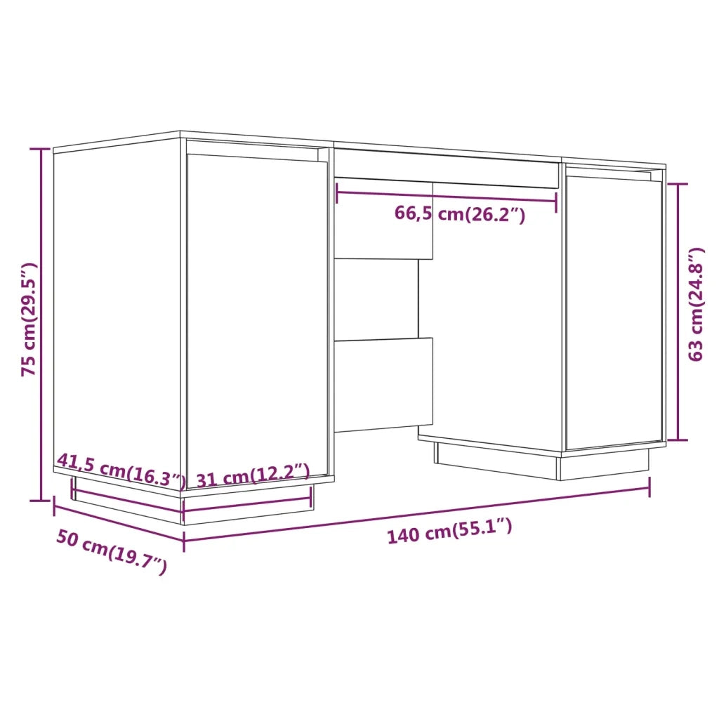 Scrivania Bianca 140x50x75 cm in Legno Massello di Pino 814325