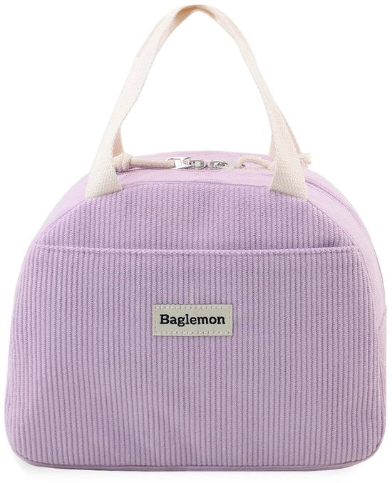 Lunchtas isolata con rivestimento in pellicola, scatola pranzo in corduroy riutilizzabile, piccola valigetta refrigerante pieghevole da 6,5 litri per picnic, scuola, ufficio e viaggi (blu viola)