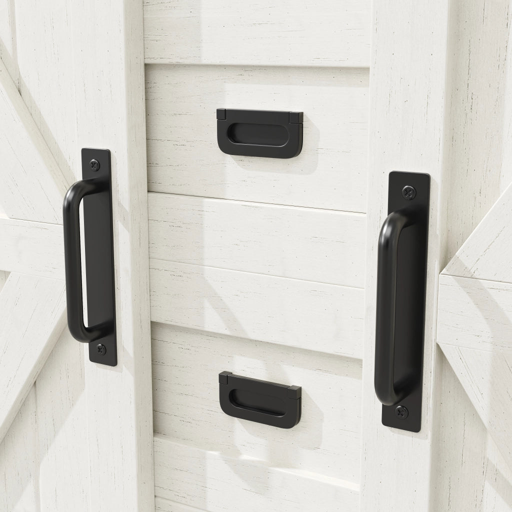 Credenza da cucina alta con ante scorrevoli e LED, struttura in MDF e metallo, bianca, 115 × 40 × 174,7 cm