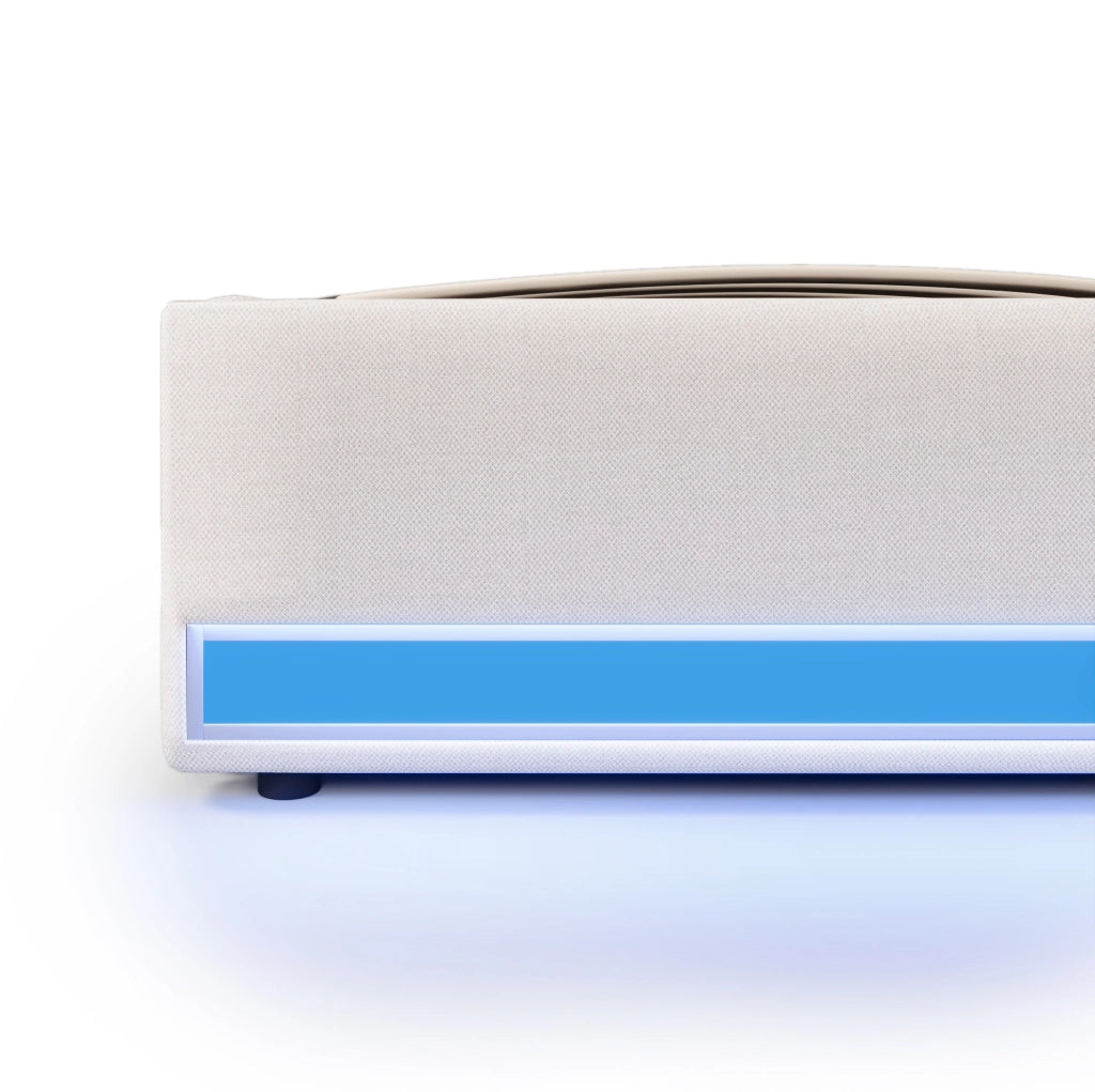 LETTO Imbottito 140x200 cm Beige in Lino con LED, USB e Type-C