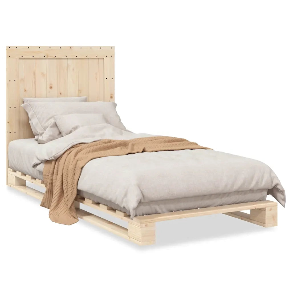 Letto singolo | Letto per adulti | Giroletto con Testiera 90x200 cm in Legno Massello di Pino