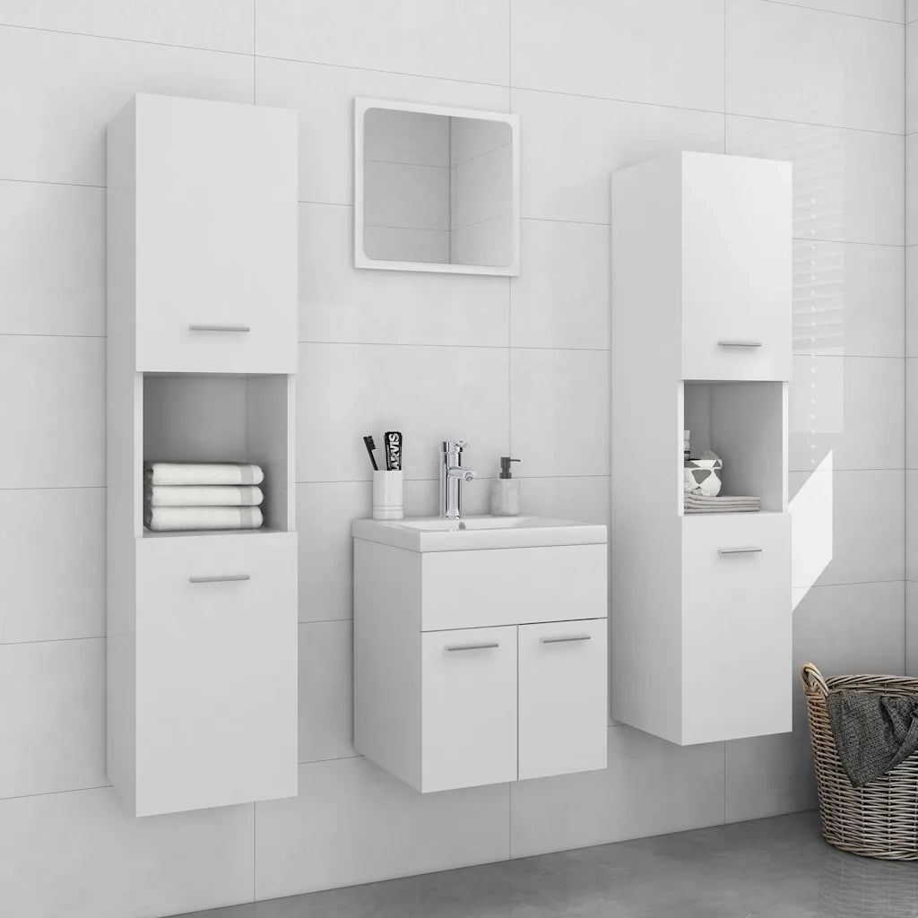 Set Mobili da Bagno | Armadio da bagno Bianco in Legno Multistrato