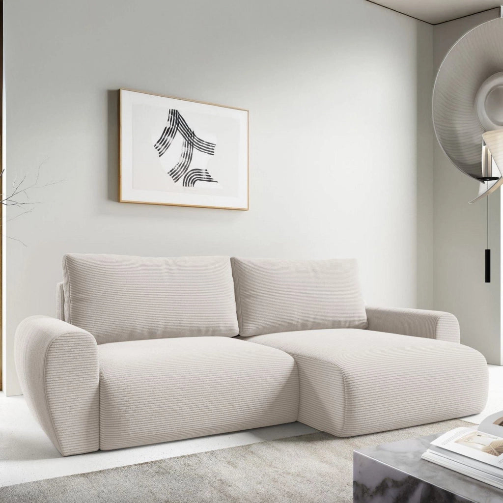 Paullo, Divano Letto con Penisola Contenitore, 253x153 cm Bianco Crema
