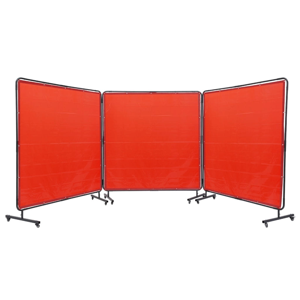 Schermo per Saldatura a 3 Pannelli 1,8 x 1,8 m in Vinile Ignifugo Rosso XU-2314 con 12 Ruote Girevoli Robusto per Officina