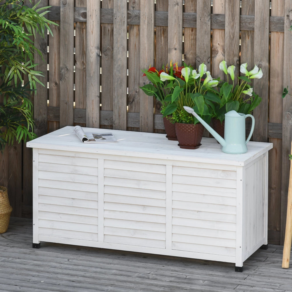 EasyComfort Panca Contenitore in Legno di Abete, Cassapanca da Esterno con Piedini Antiscivolo 127x56x60cm, Bianco