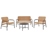Set di divani da giardino a 4 posti in rattan naturale PE Telaio in acciaio Gambe nere 2 posti a sedere 2 poltrone Tavolino da caffè