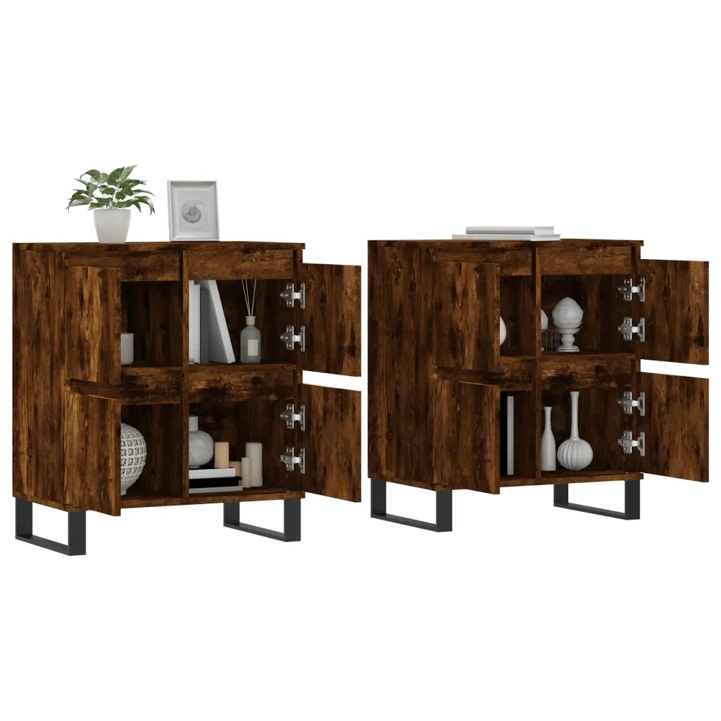 Credenze 2 pz | Madia | Buffet da pranzo | Armadio da pranzo Rovere Fumo in Legno Multistrato