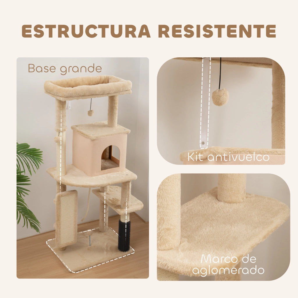 Albero tiragraffi per gatti con poste, piattaforme e accessori ¨C zephmum ¨C 132 cm beige