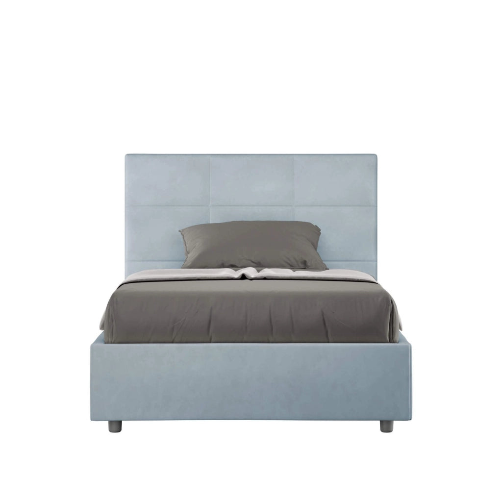 Letto una piazza e mezza senza rete imbottito 120x200 microfibra azzurro Mika