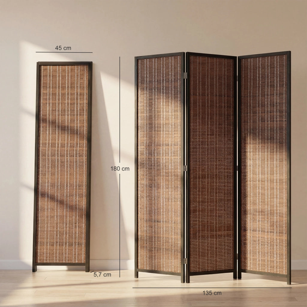 Paravento in legno 3 pannelli ¨C zephmum ¨C marrone 135x180 cm