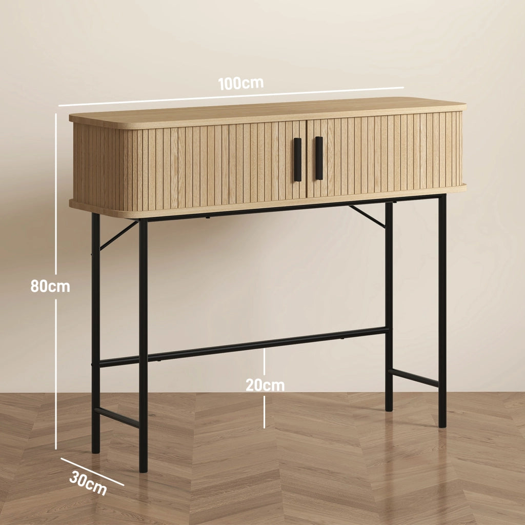 Tavolo console con ante scorrevoli a doghe ¨C zephmum ¨C quercia e nero