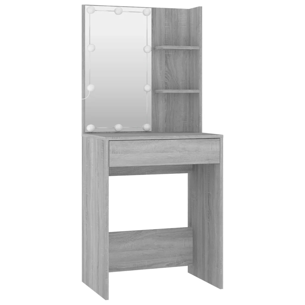 Set Tavolo da Toeletta con LED Grigio Sonoma Legno Multistrato
