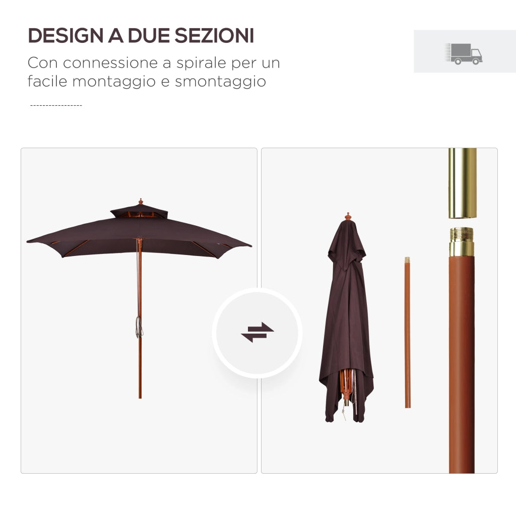 Easycomfort Ombrellone 3x3 m da Giardino e Terrazza con 8 Stecche e Copertura Parasole a 2 Livelli, Marrone