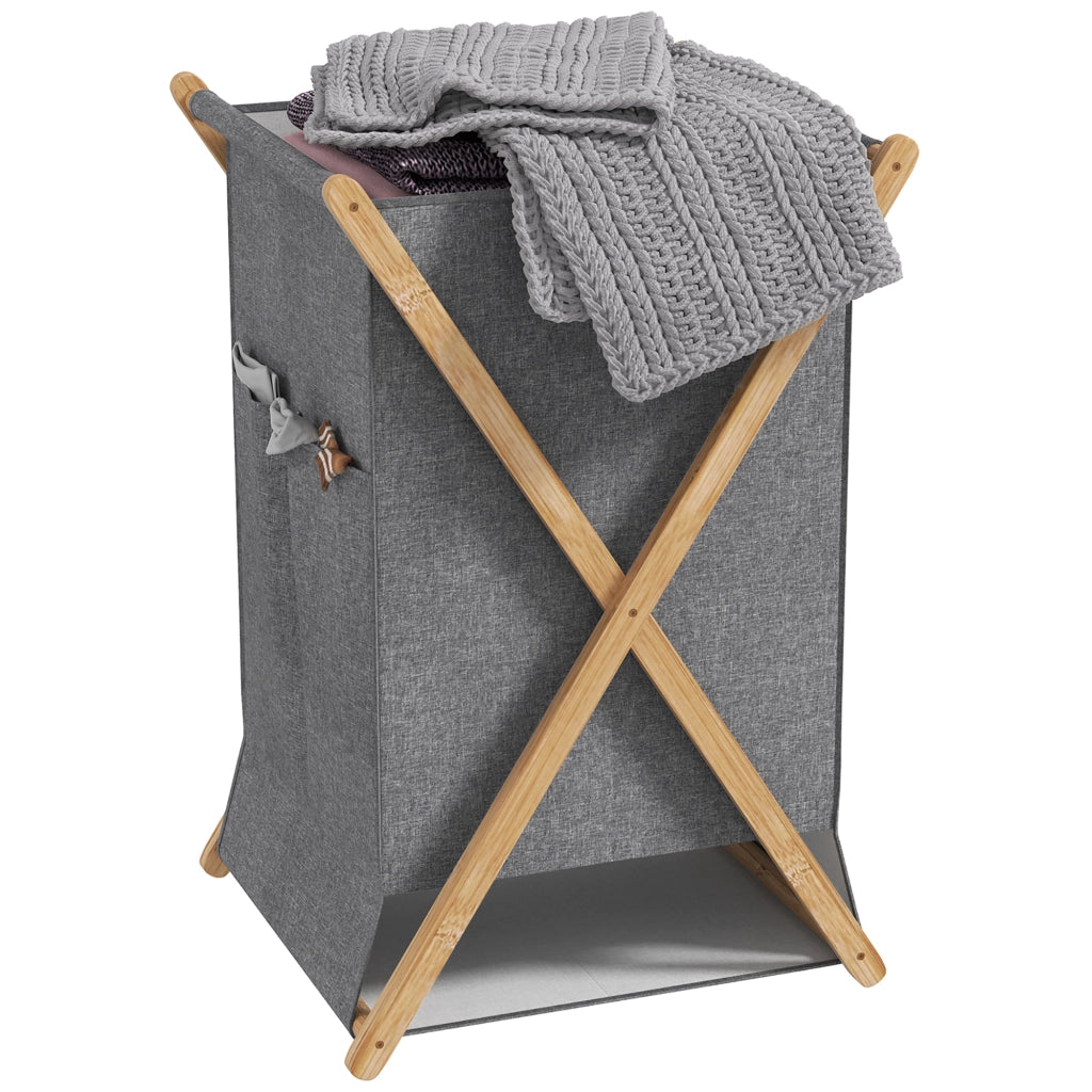 Cesto Portabiancheria Pieghevole in Tessuto e Bamb¨´ ¨C Zephmum ¨C Grigio 55L