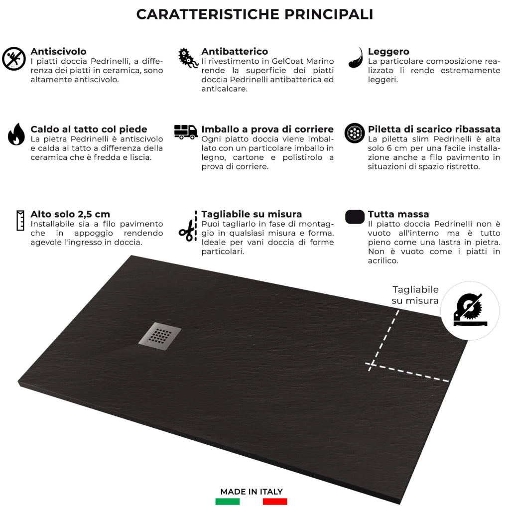 Piatto Doccia in Pietra 90x150 cm Pedrinelli Ardesia Stone Side Antracite
