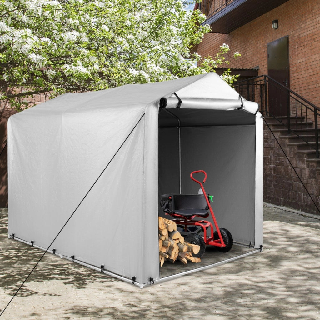 Capanno di stoccaggio per biciclette, Garage portatile 160x218x164cm motociclette con porta a rullo Grigio chiaro-Accessori per veicoli
