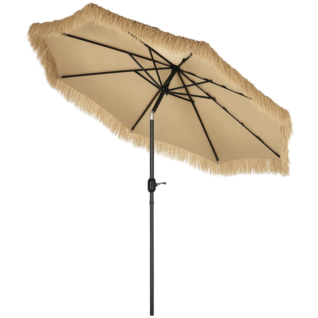 Ombrellone da Giardino Rotondo con Copertura in Paglia e Manovella, ?265x250cm, Cachi