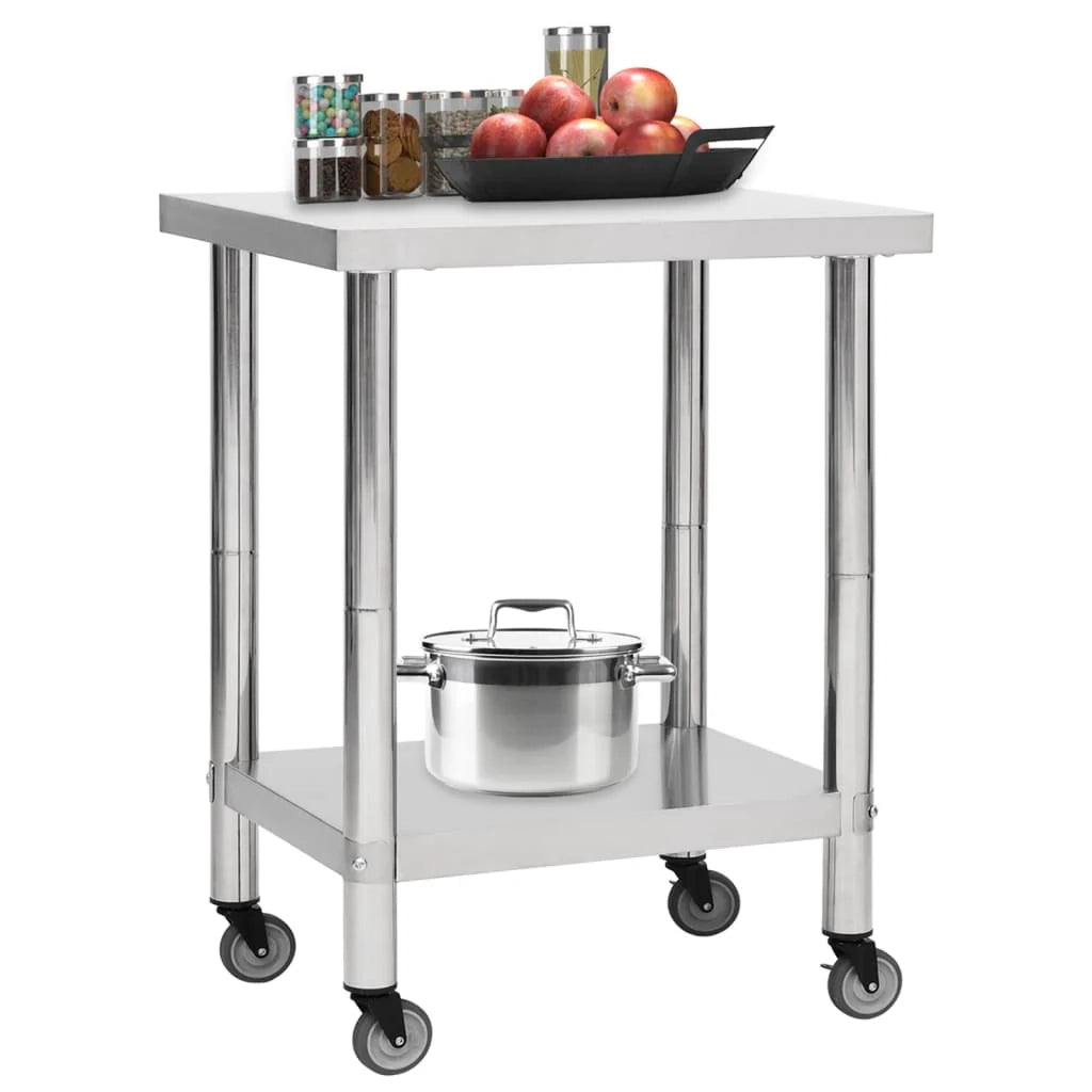 Tavolo da lavoro da cucina con ruote 80 x 30 x 85 cm acciaio inox 02_0001915