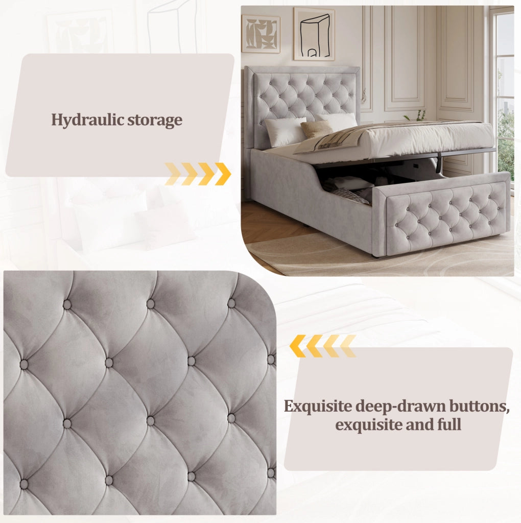 Letto singolo imbottito per bambini 90x200 cm in velluto grigio con contenitore e rete a doghe