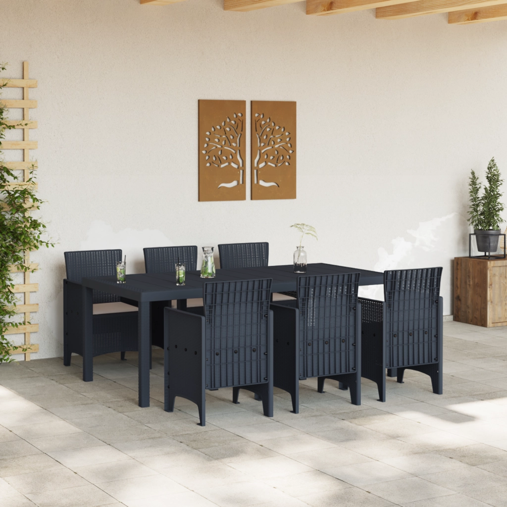Set da Pranzo per Giardino 7 Pezzi con Cuscini Anthracite Polyrattan
