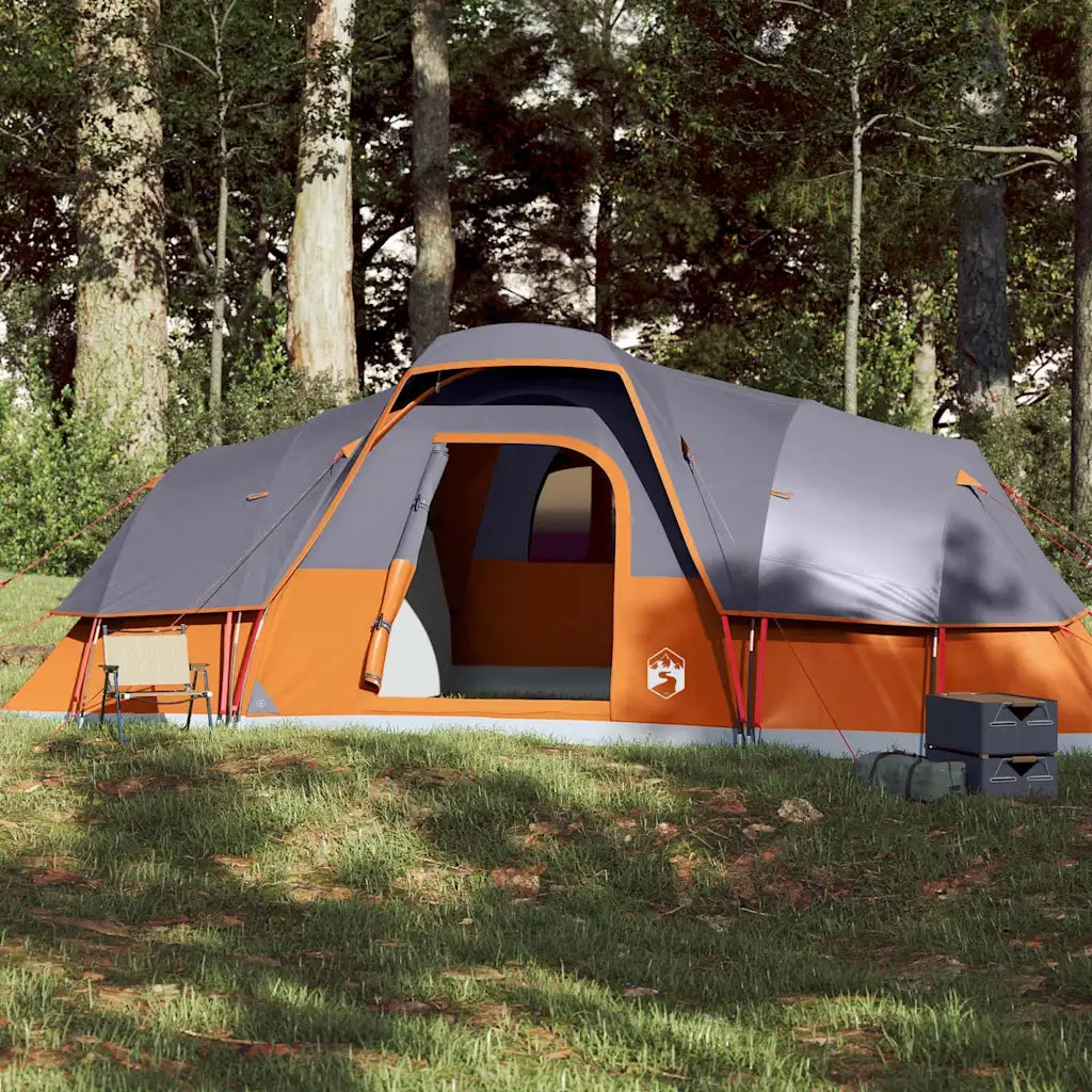 Tenda Familiare Cupola 11 Persone-Tenda da campeggio Grigia Arancione Impermeabile