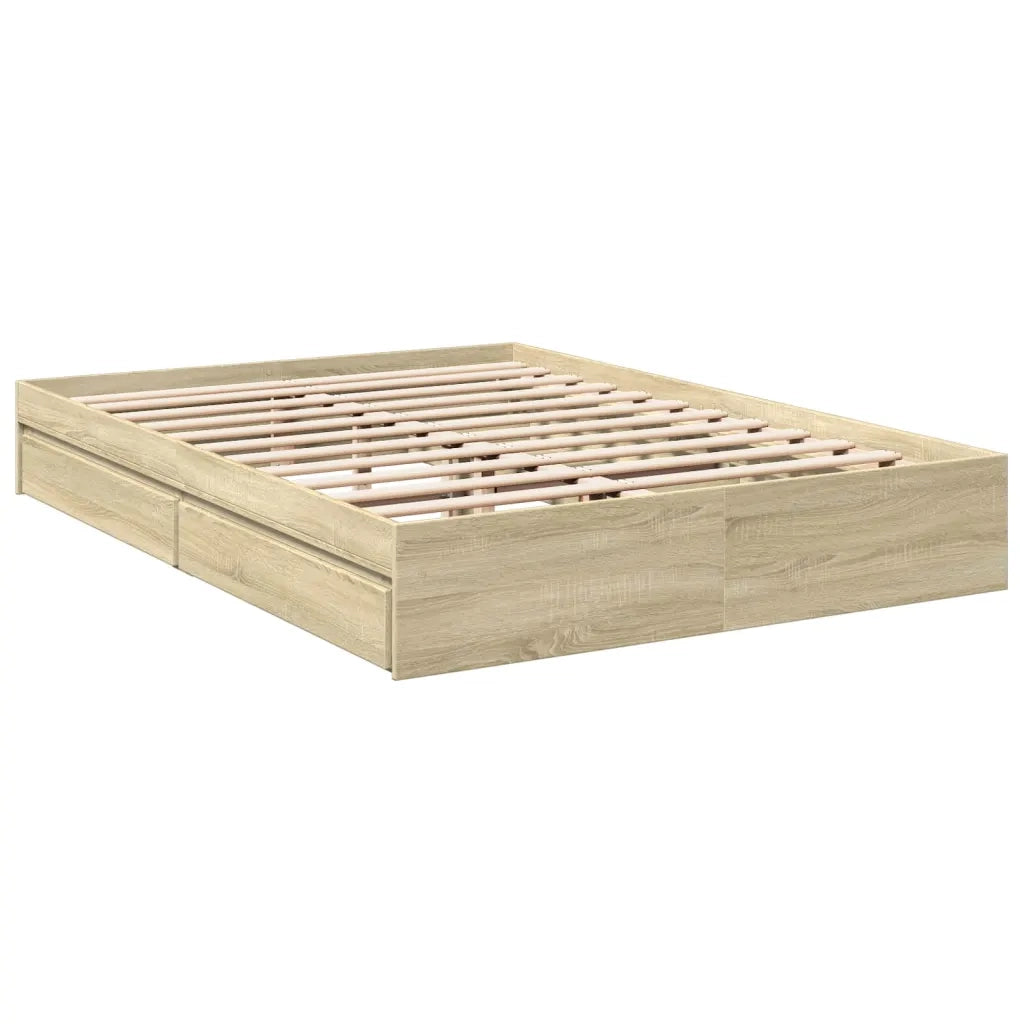 Letto matrimoniale | Letto per adulti | Giroletto Cassetti Rovere Sonoma 160x200 cm Legno Multistrato